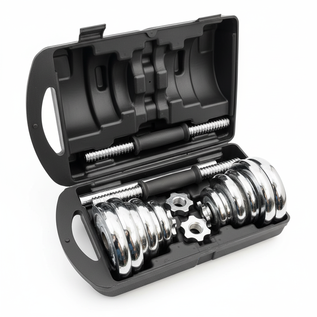 Chrome dumbbell set with case - white background