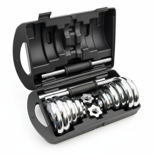 Chrome dumbbell set with case - white background