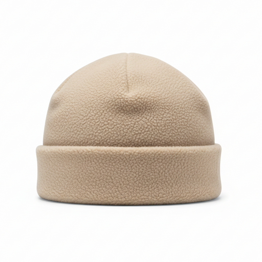 Clean product photo of beige beanie