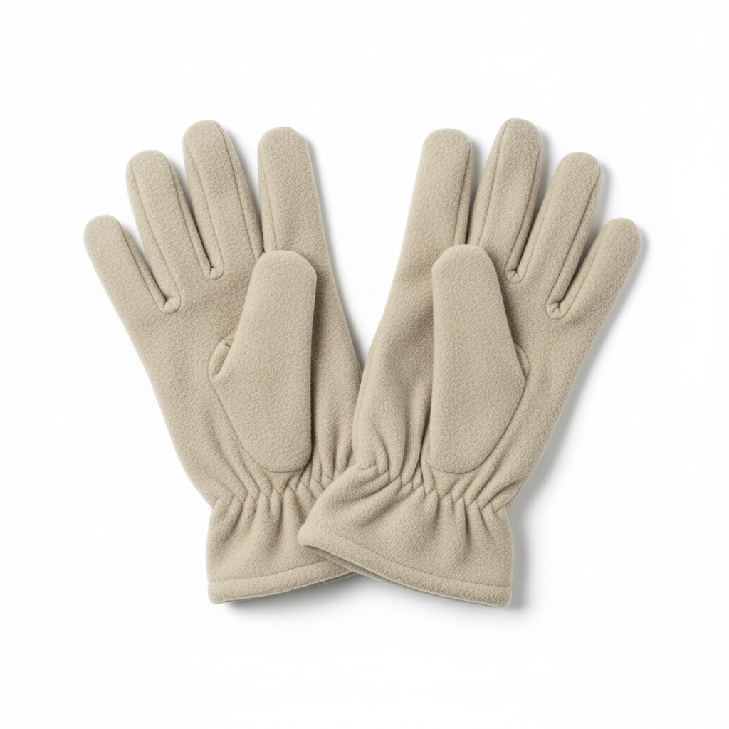 Clean product photo of beige gloves