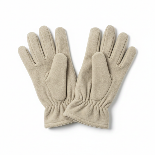 Clean product photo of beige gloves