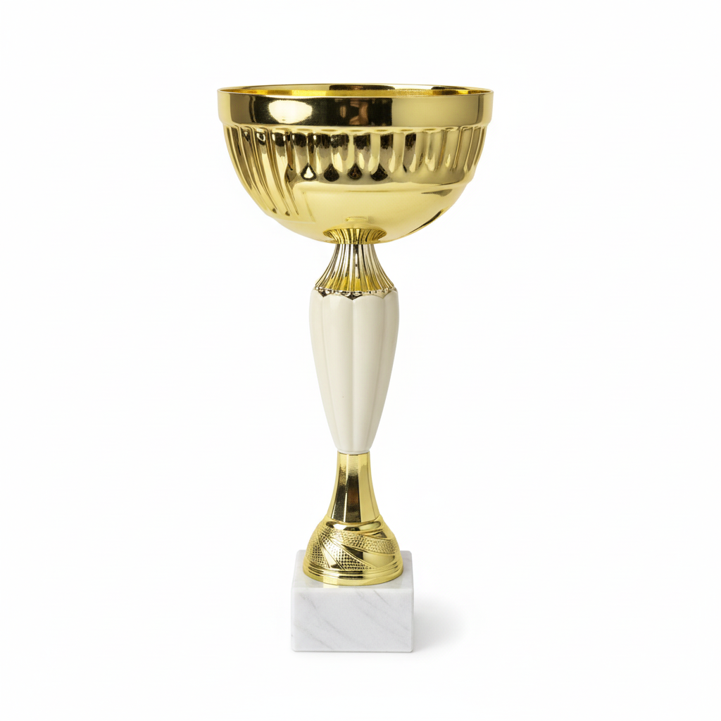 Clean product photo of gold trophy