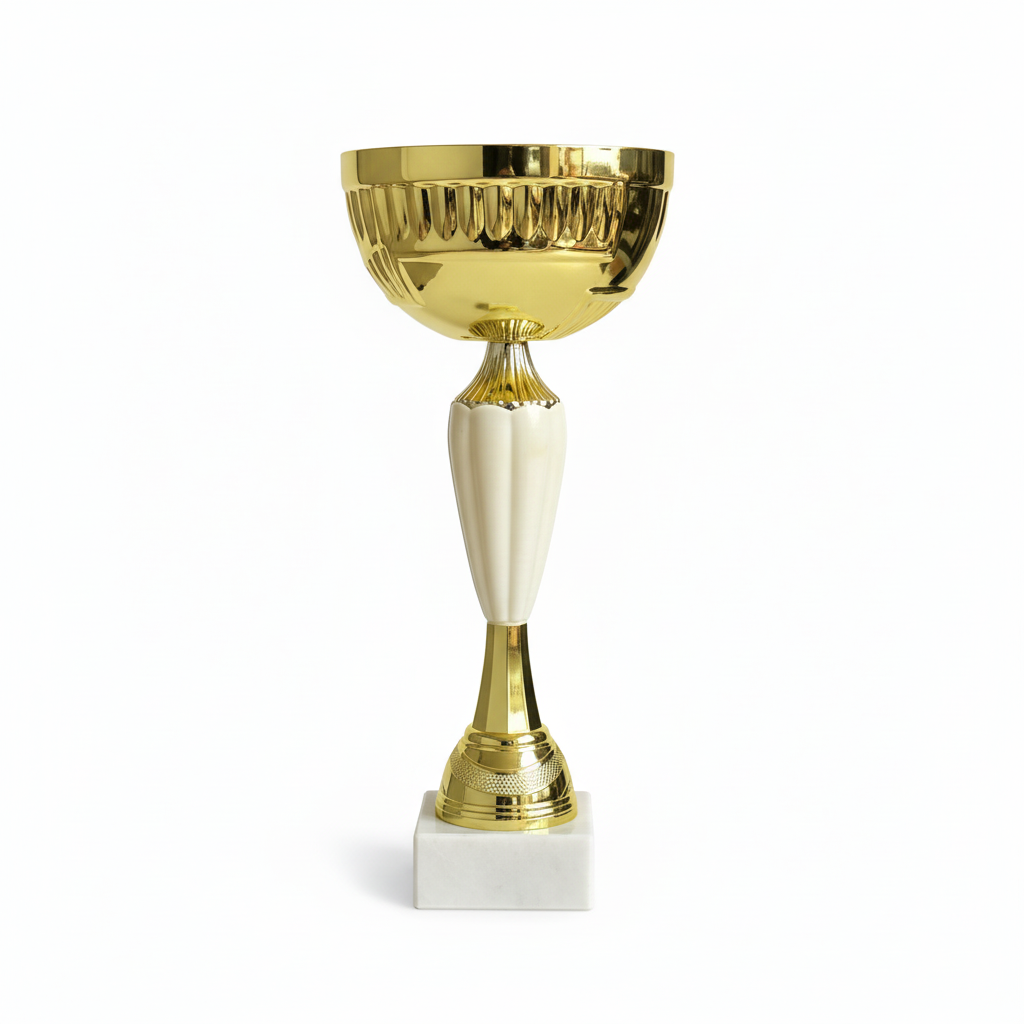 Clean product photo of gold trophy