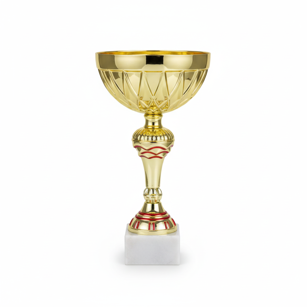 Clean product photo of gold trophy