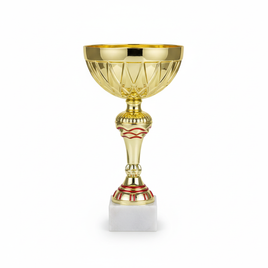 Clean product photo of gold trophy