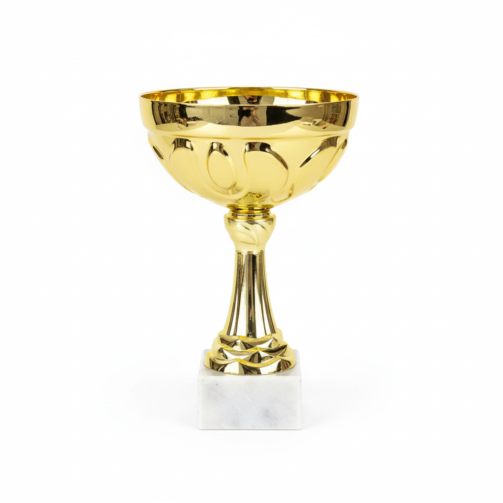 Clean product photo of gold trophy