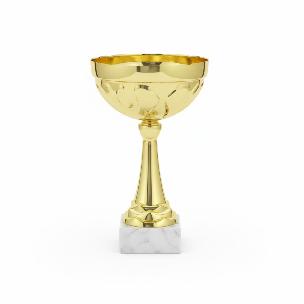 Clean product photo of gold trophy