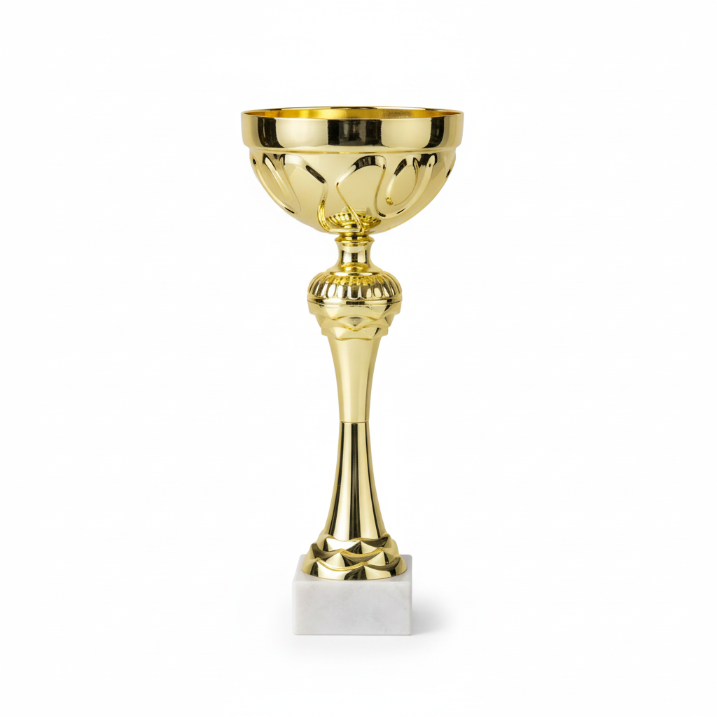 Clean product photo of gold trophy