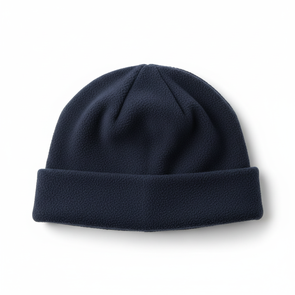 Clean product photo of navy beanie