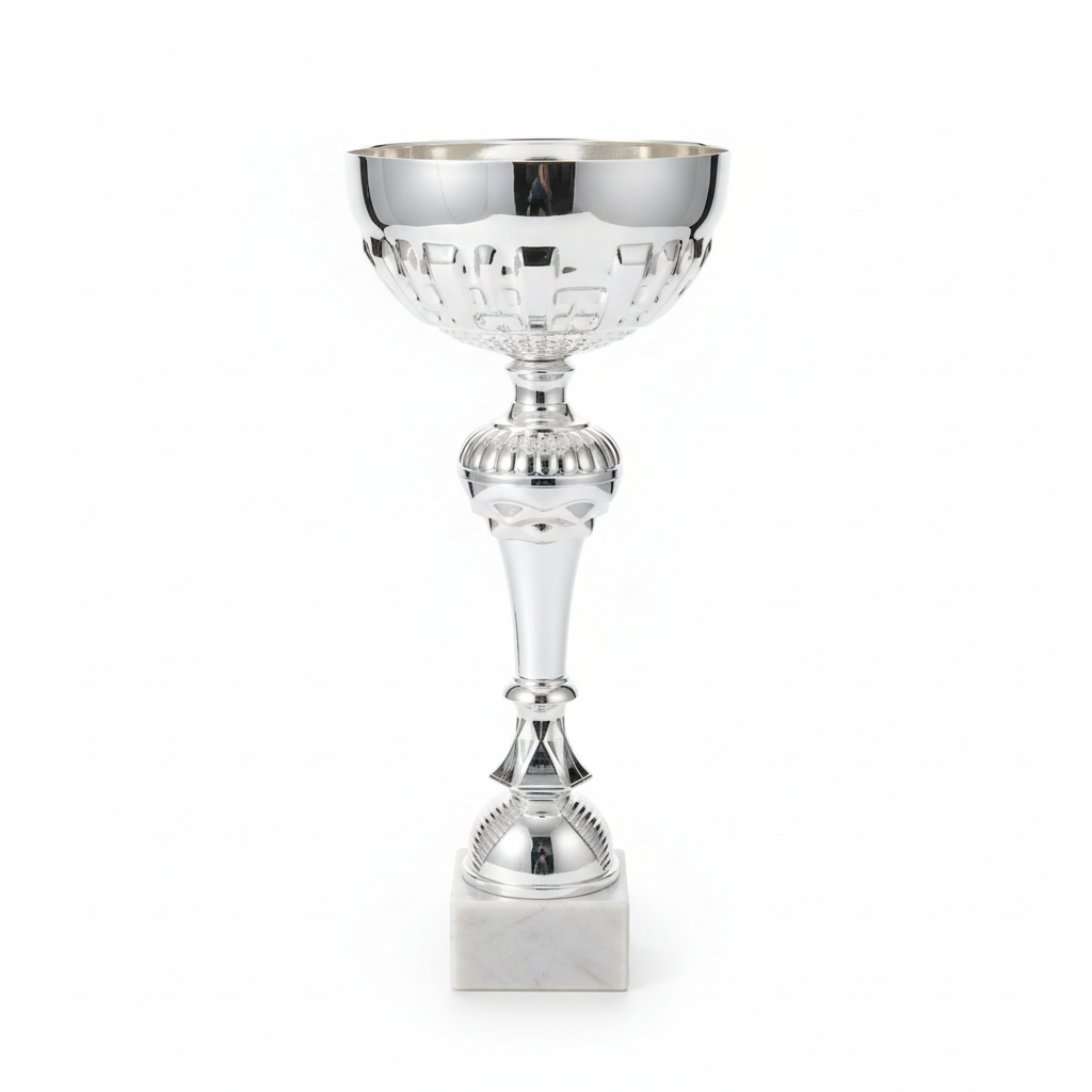 Clean product photo of silver trophy