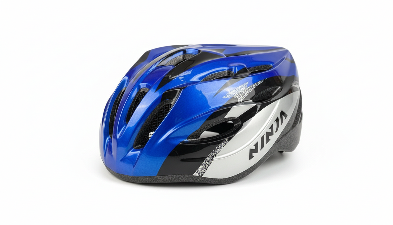Clean product shot of blue ninja helmet only