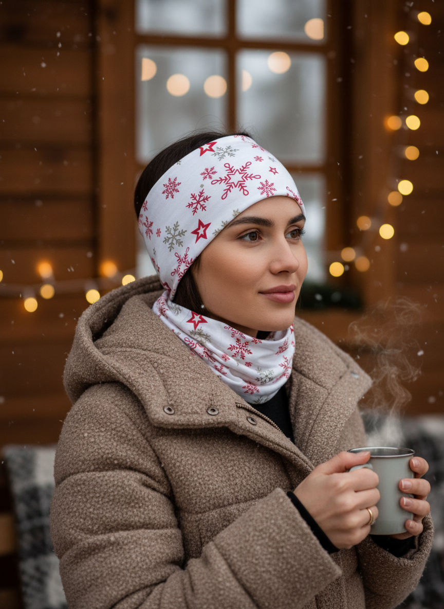 Functional Headgear - Fleece Snowflake White