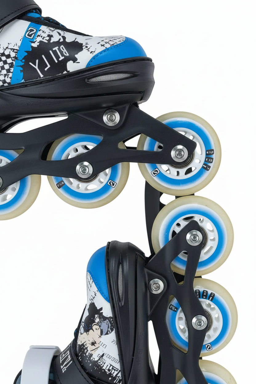 Close-up of inline skate wheels