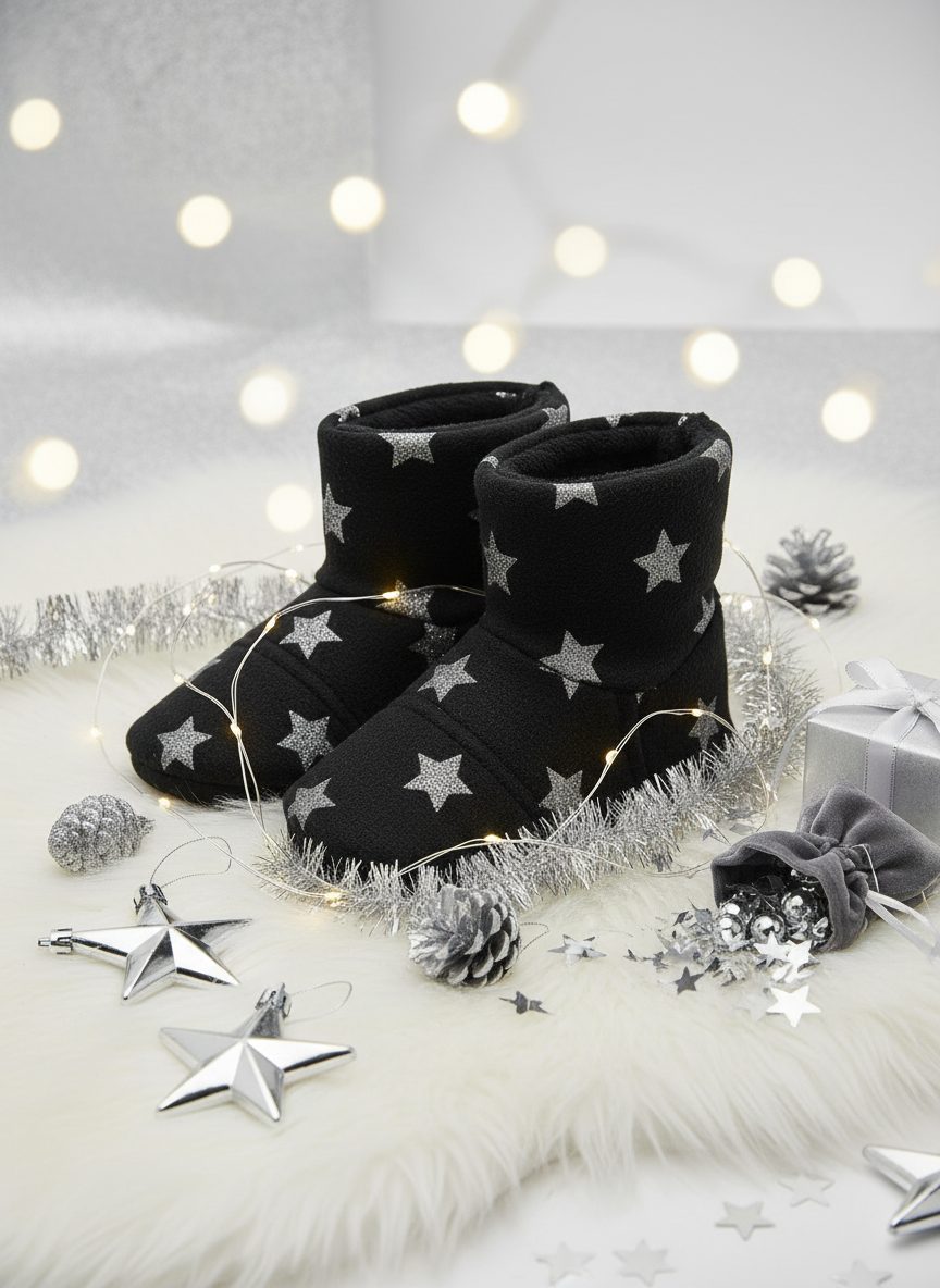 Close-up with silver star ornaments