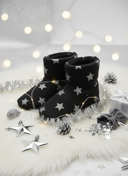 Close-up with silver star ornaments