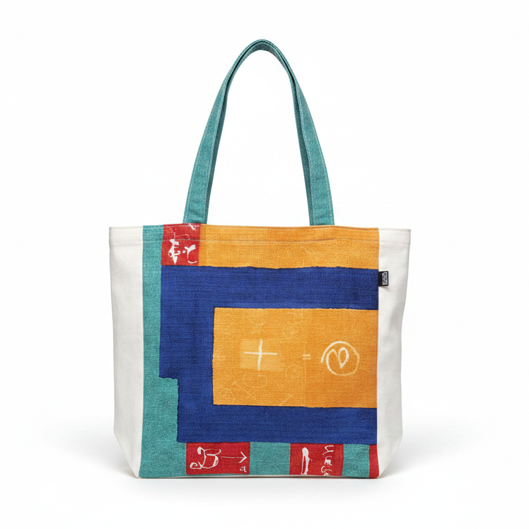 Colorful Patchwork Tote Bag White Background