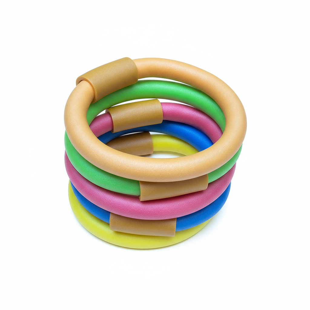 Colorful pool noodle rings on white background