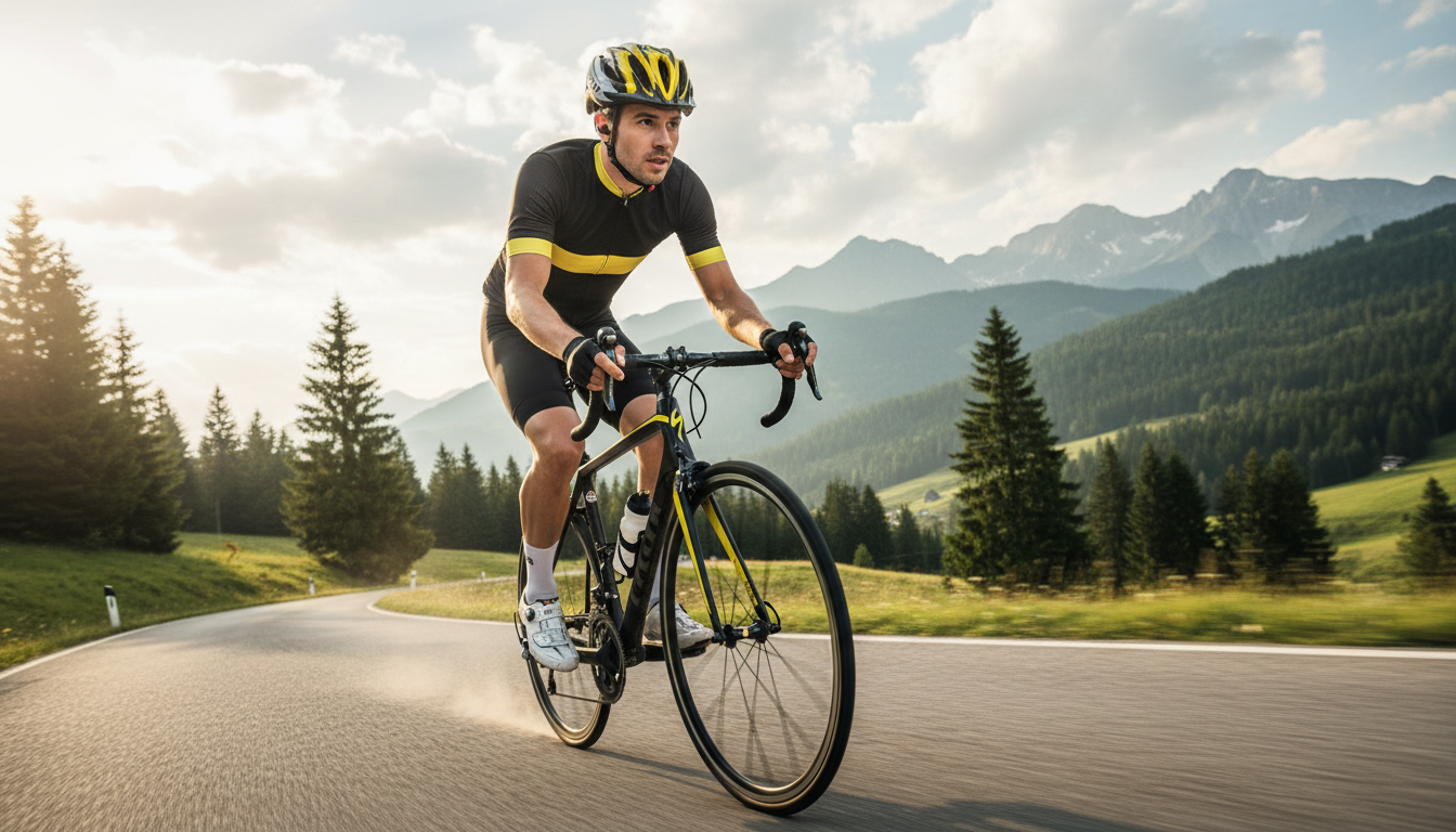 Cyclist wearing yellow and black Ninja helmet - lifestyle photo