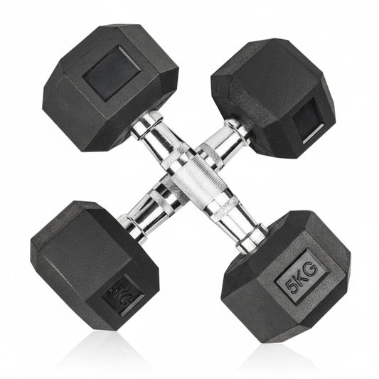 Rubber Hexagon Dumbbells 5kg Each