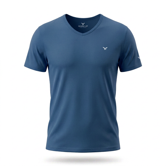 Dark blue T-shirt styled like the yellow reference