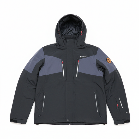 Dark gray Columbia jacket on white background