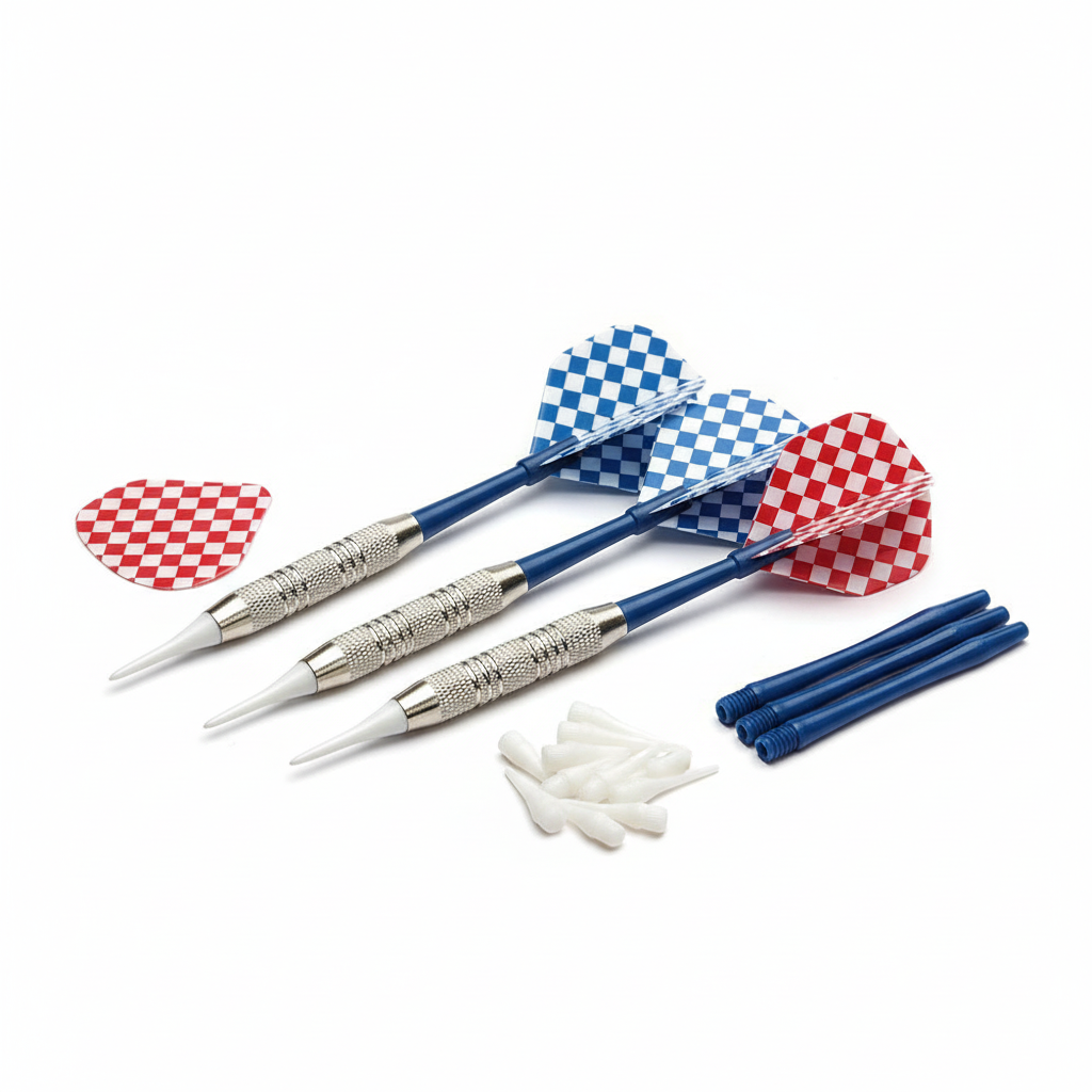 Darts laid out on white surface