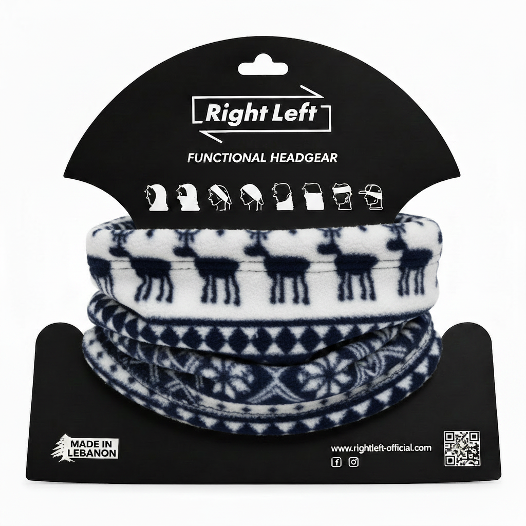 Deer Navy White Headgear on Black Packaging