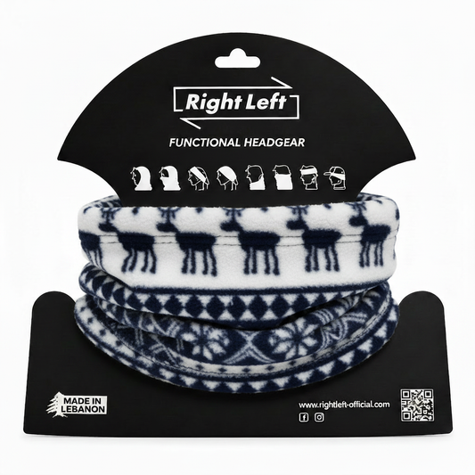 Deer Navy White Headgear on Black Packaging