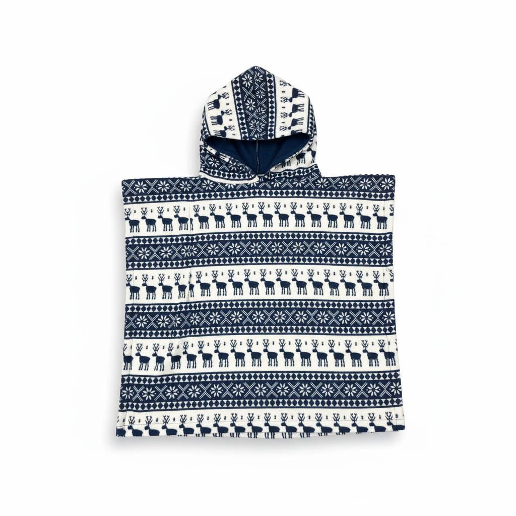 Poncho Furr Fleece Deer Navy/White