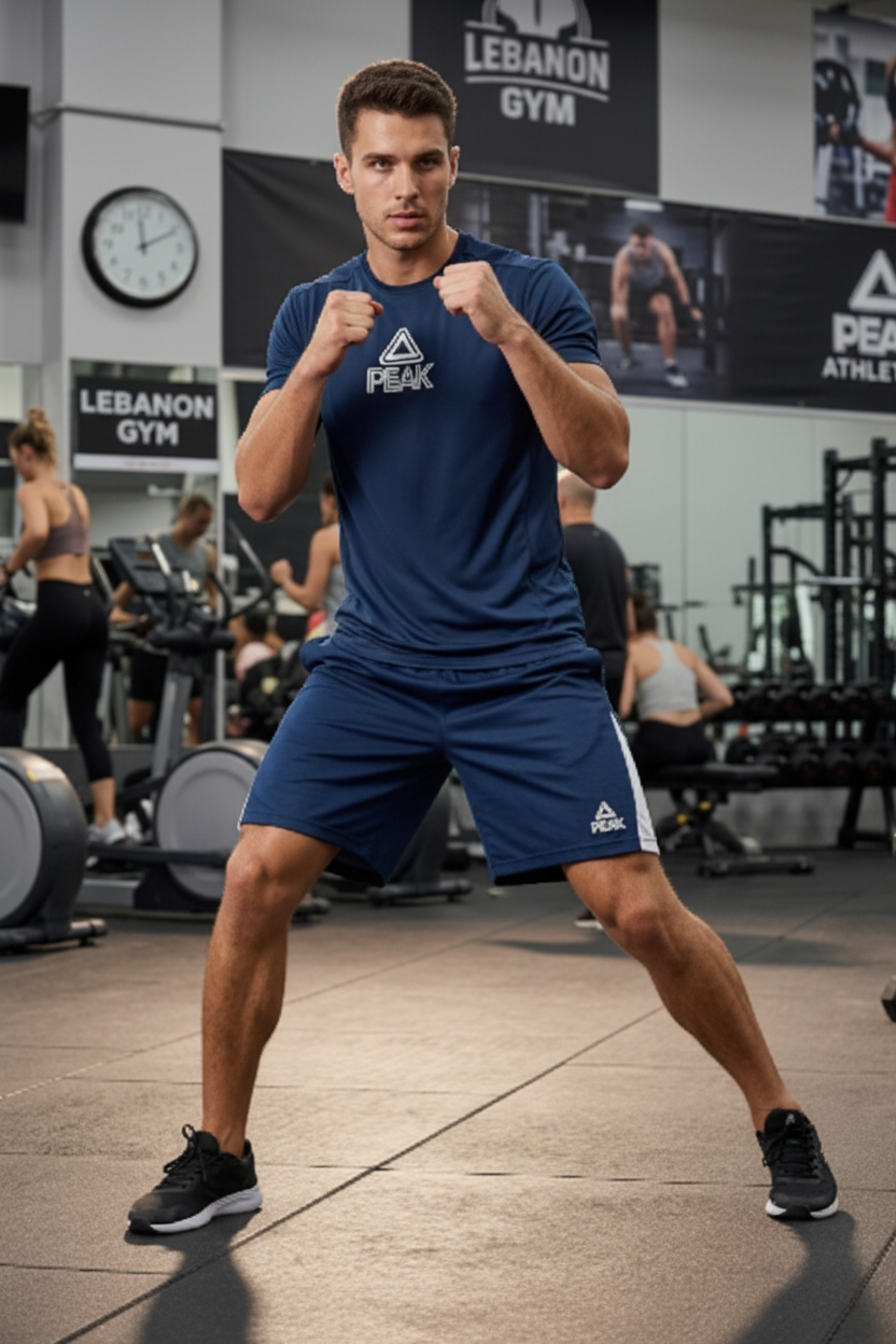Fit Man in Navy Peak Outfit at Lebanon Gym