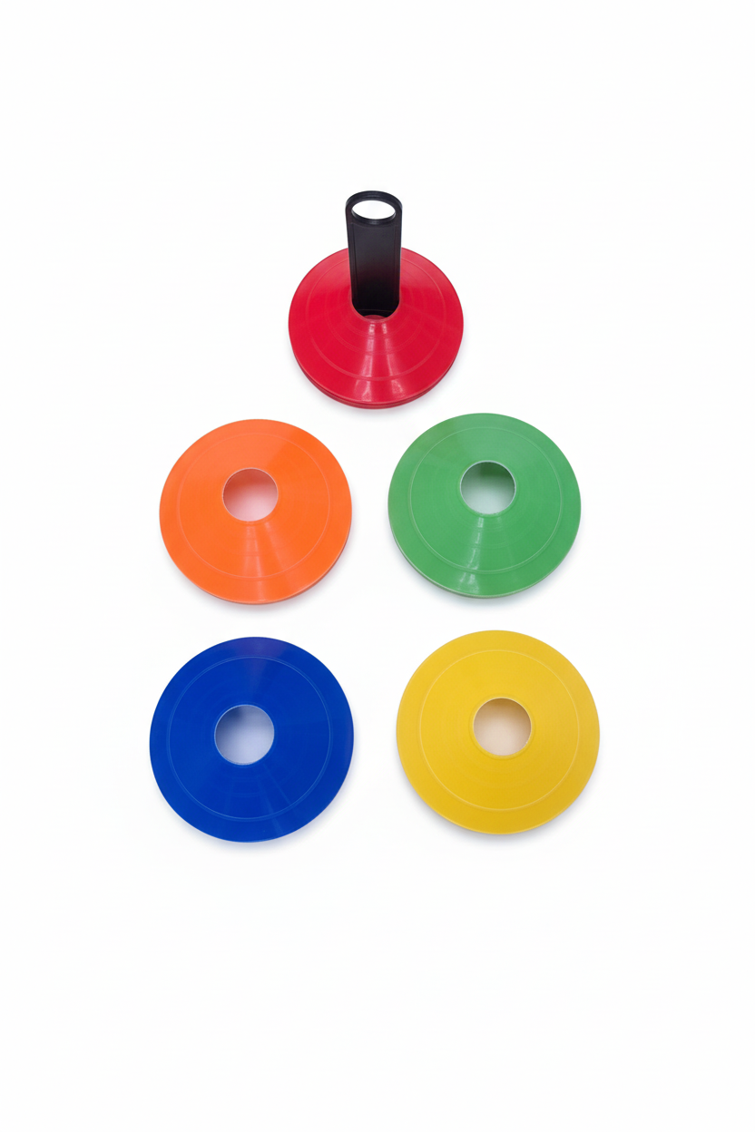 Flat disc marker cones white background