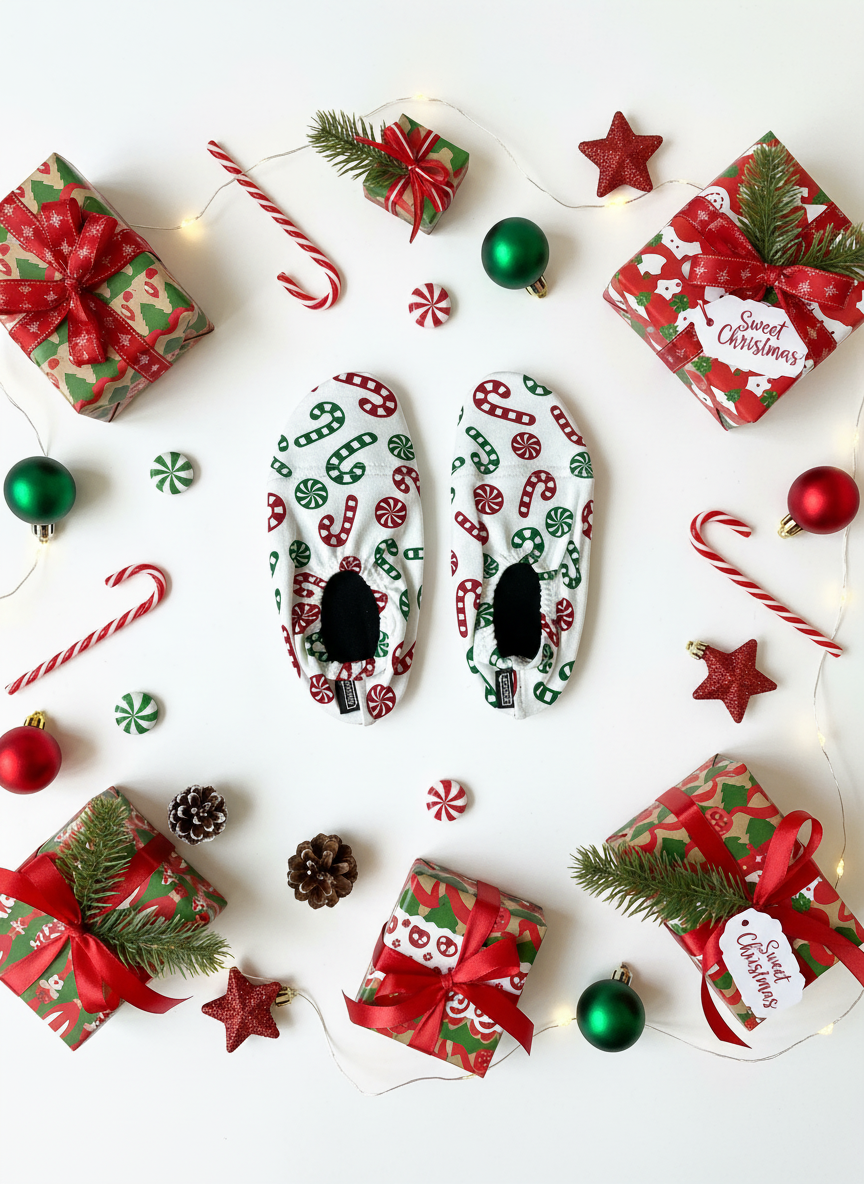 Flat lay with candy canes and peppermints