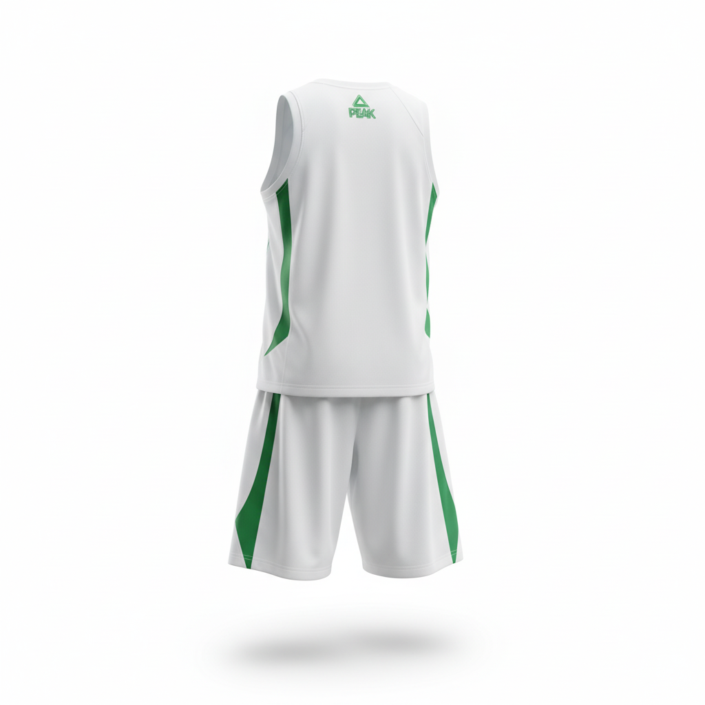 Floating white basketball uniform back view