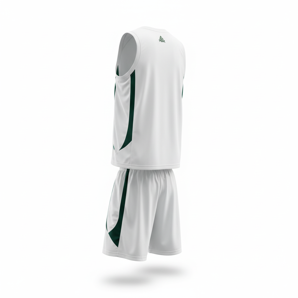 Floating white basketball uniform back view