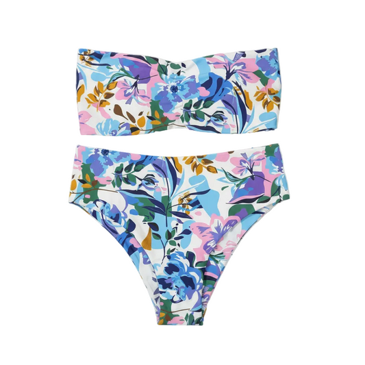 Floral Bandeau Bikini Set White Background
