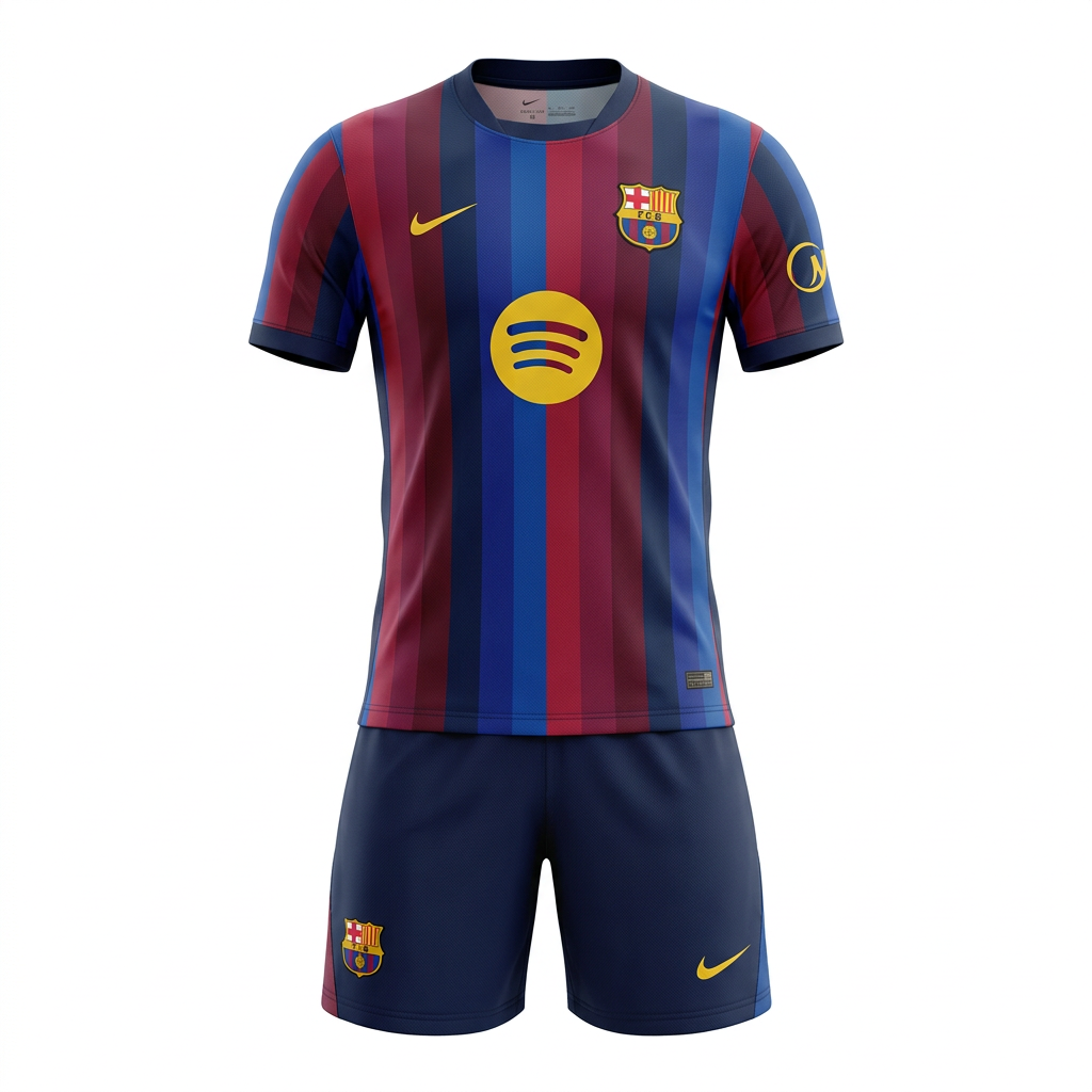 Ghost-mannequin football kit on a clean white background
