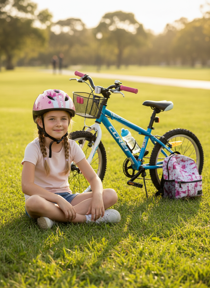 Girl taking break with helmet