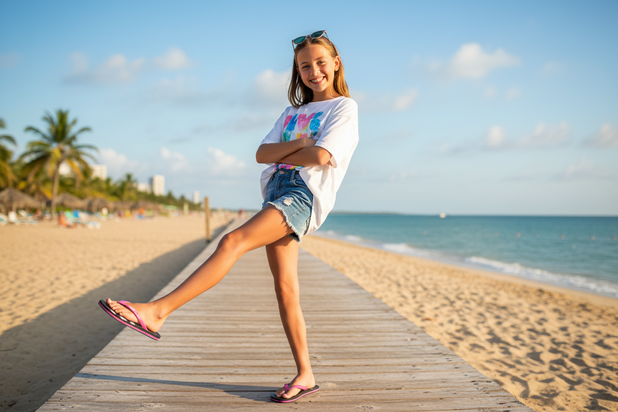 Girl wearing Arena Black & Fuchsia Flip Flops