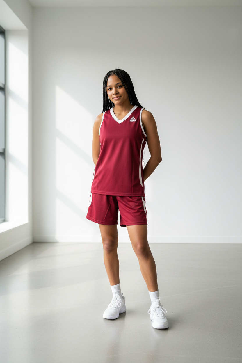 Girl wearing basketball uniform lifestyle