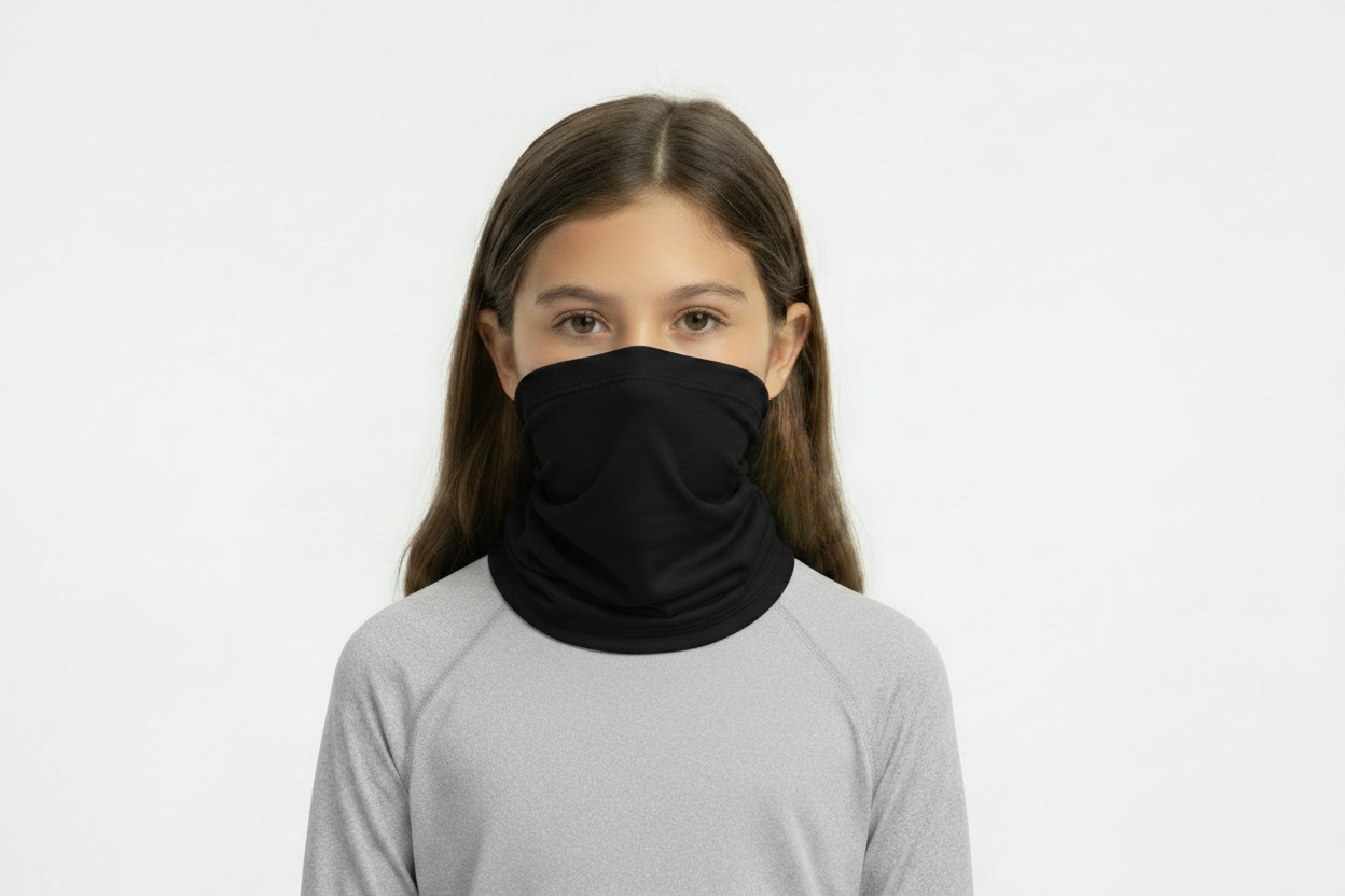 Girl wearing black neck gaiter