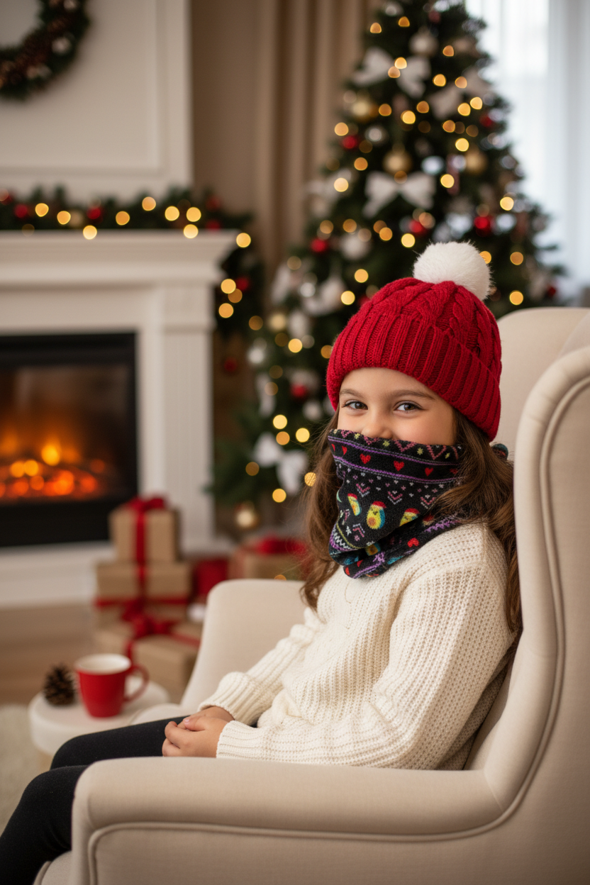 Girl wearing Christmas headgear