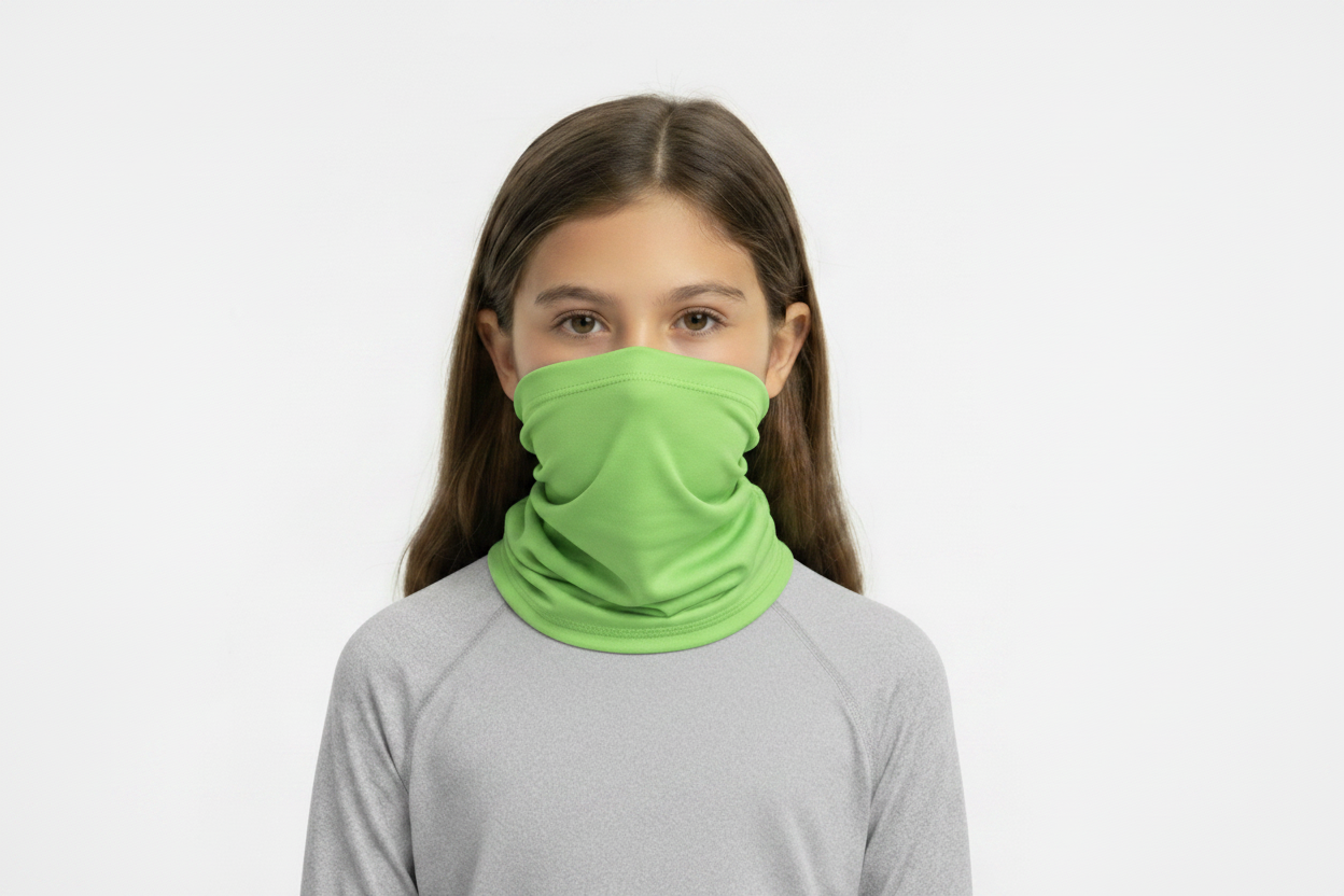 Girl wearing pistachio neck gaiter
