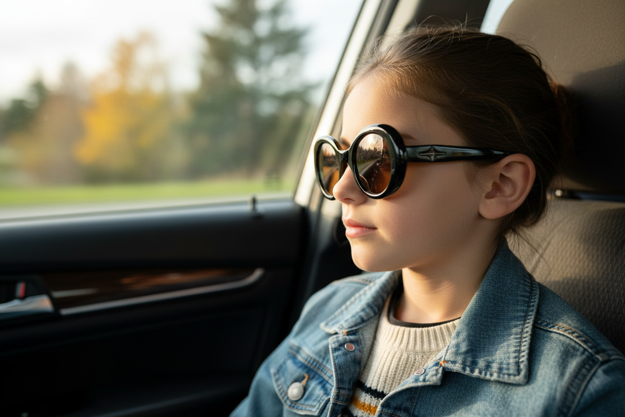 Girl wearing sunglasses in car