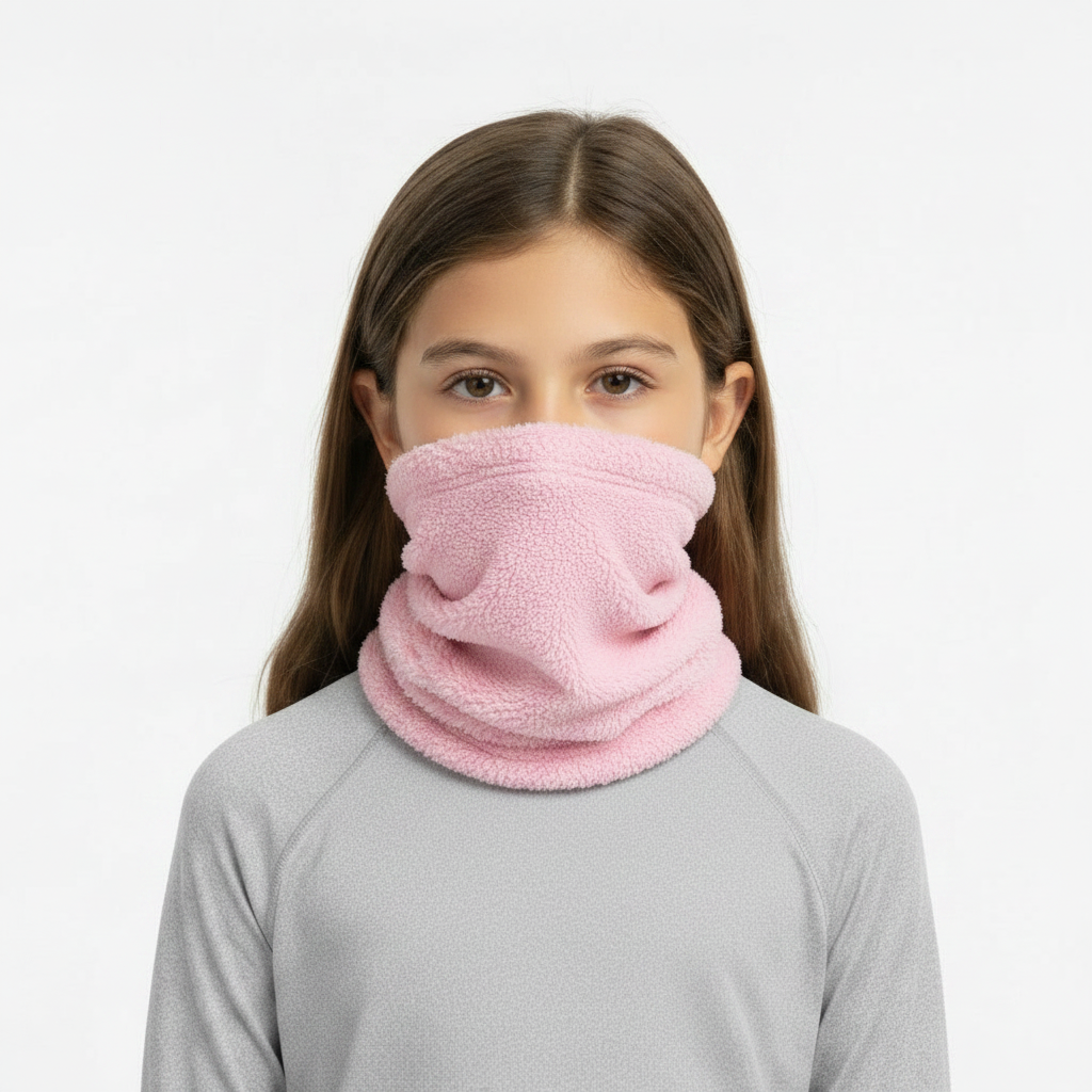 Girl with pink furry neck gaiter