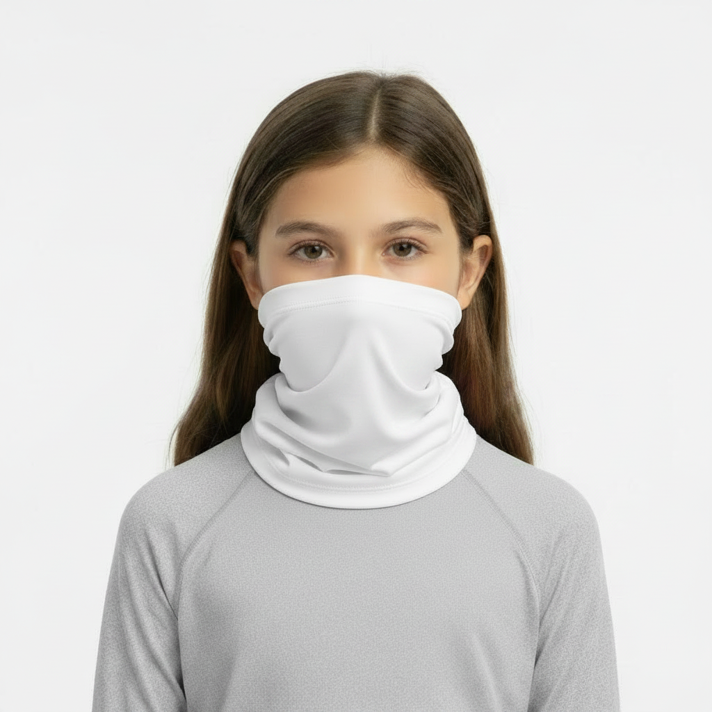 Girl with white neck gaiter
