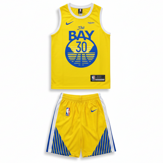 Golden State Warriors The Bay uniform set on white background