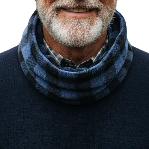 Grandfather wearing the headgear as a neck gaiter