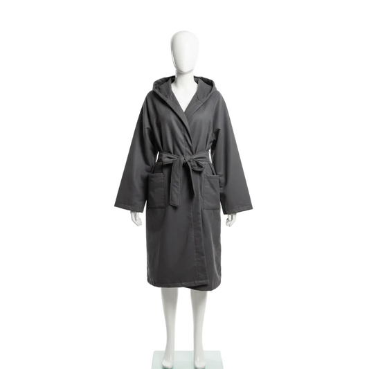 Gray hooded bathrobe on mannequin with white background