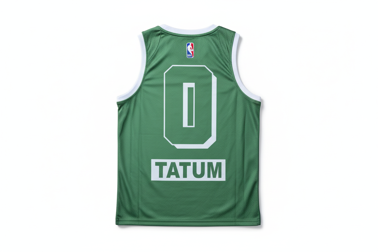 Green Boston Celtics jersey back view on white background