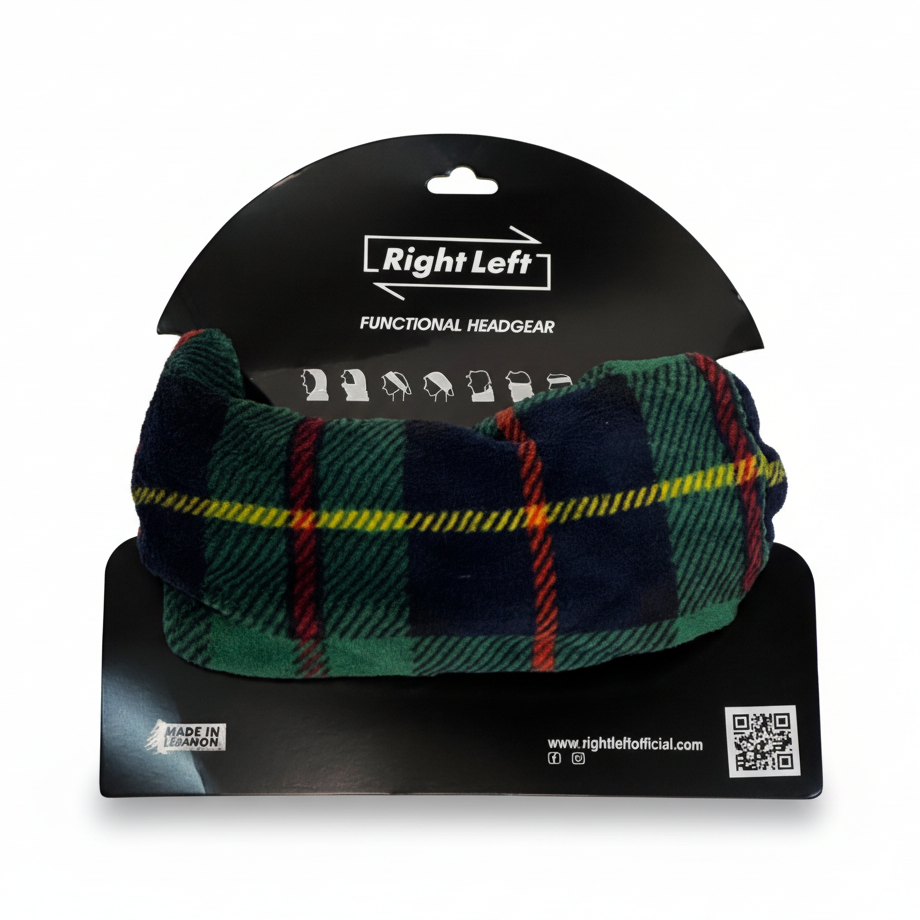 Green navy plaid fur headgear on white background